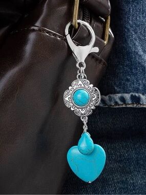 Bag Charm Turquoise Heart Stone Keychain Charm Western Bag Jewelry